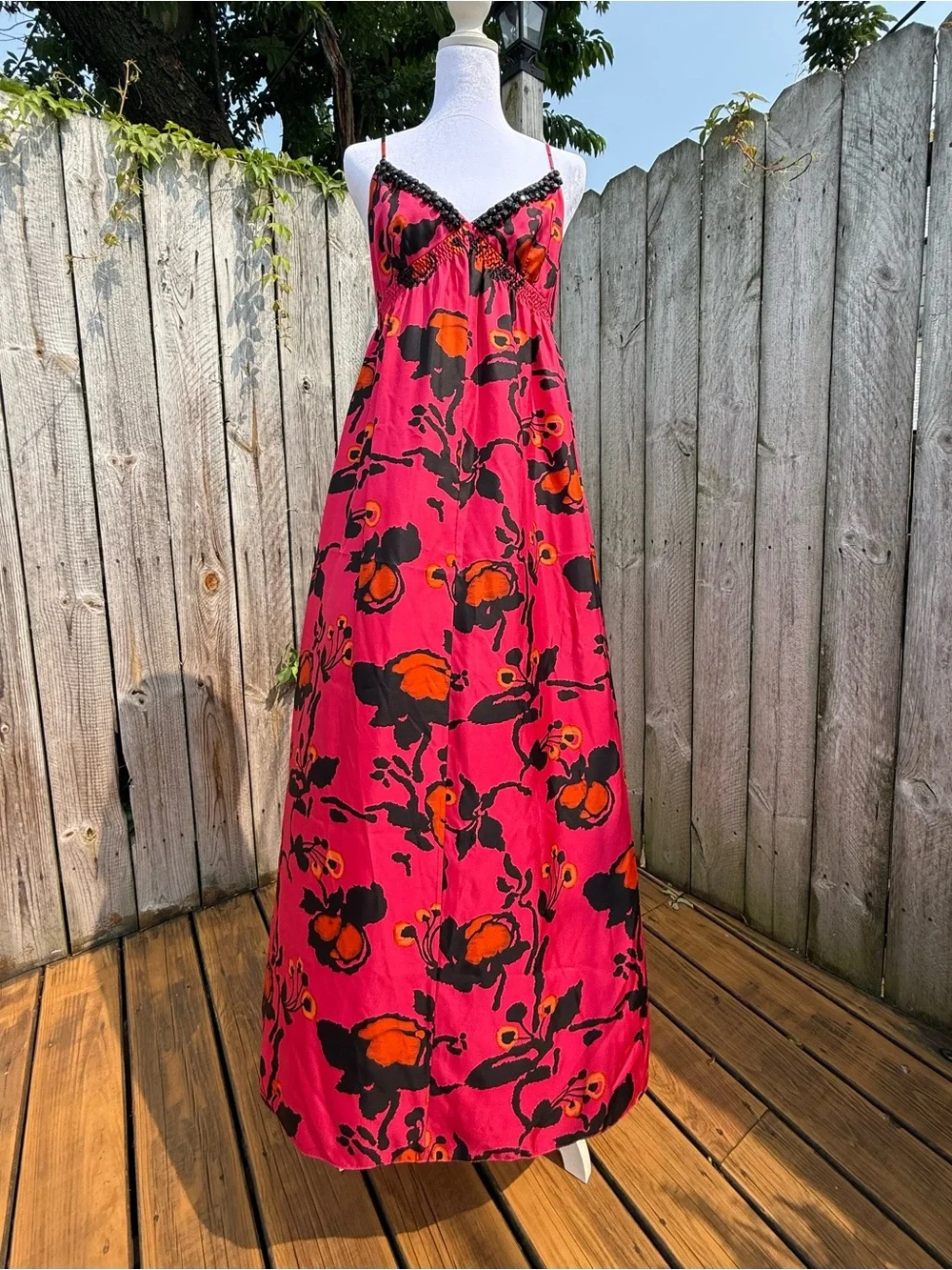 Magaschoni Fuchsia Floral Spaghetti Strep Dress NWT Size 6 - Picture 1 of 7